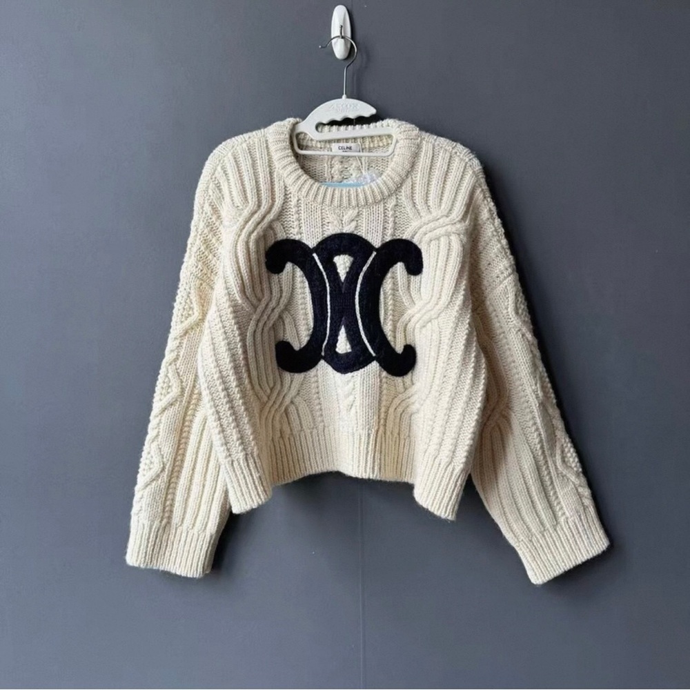Celine Ivory Sweater with Bold Black Logo